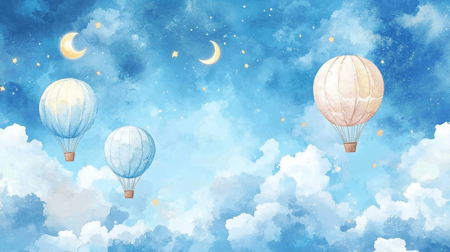 Papier Peint Montgolfière Et Ciel De Nuit Avec Lune