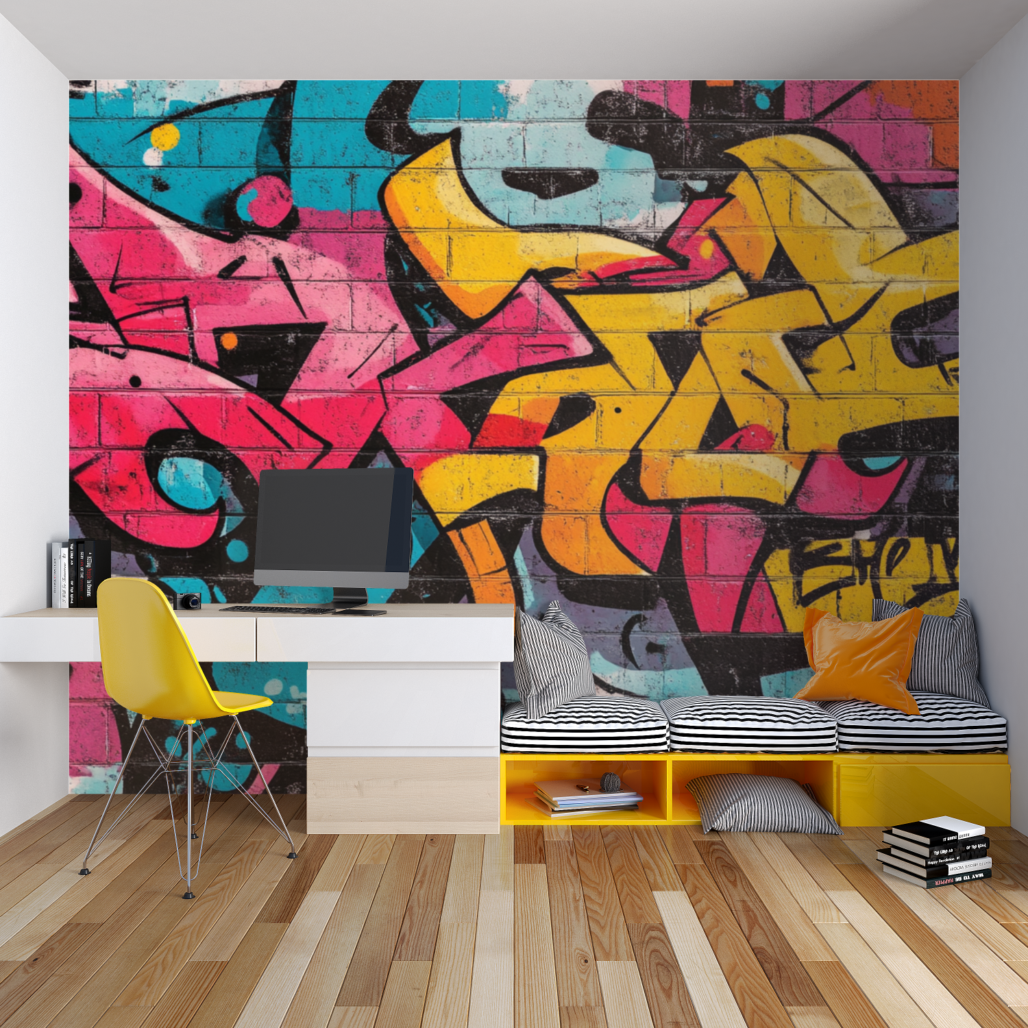 Papier peint street art colorful graffiti chambre garcon lit