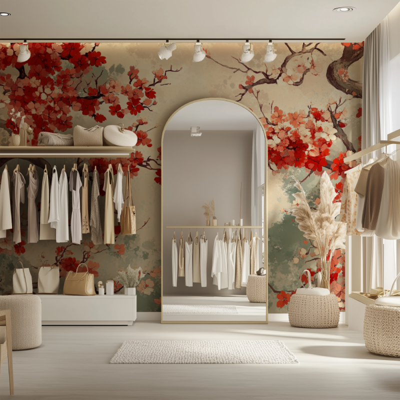 Papier peint arbre japonais uni dressing