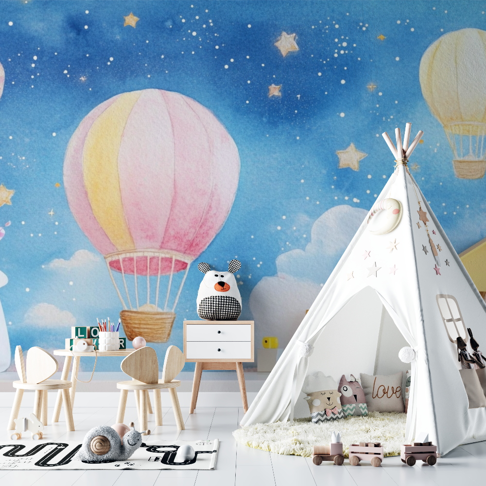 Papier peint montgolfiere et et...scintillantes chambre bebe