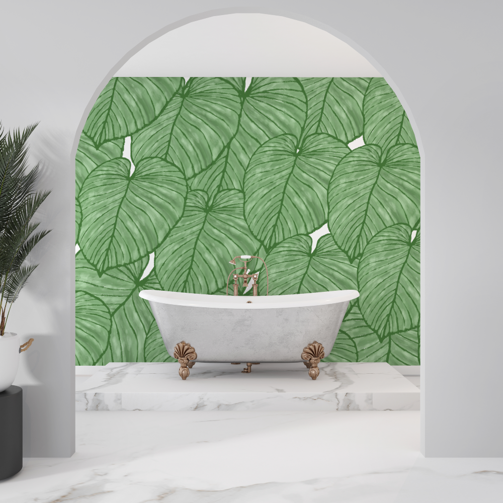 Papier peint vert salle de bain sdb