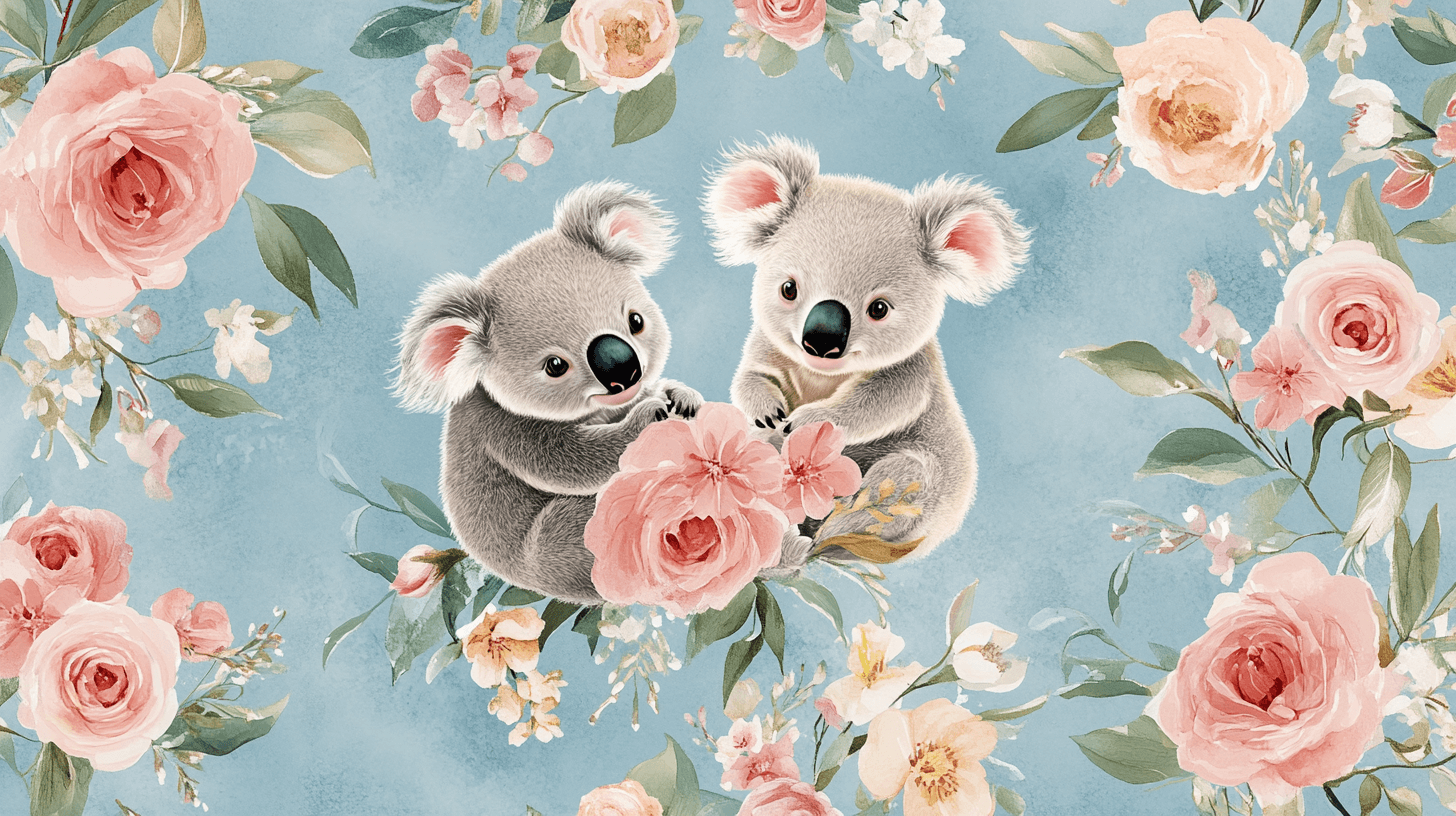 Papier Peint Koala Dans Un Champ De Fleurs