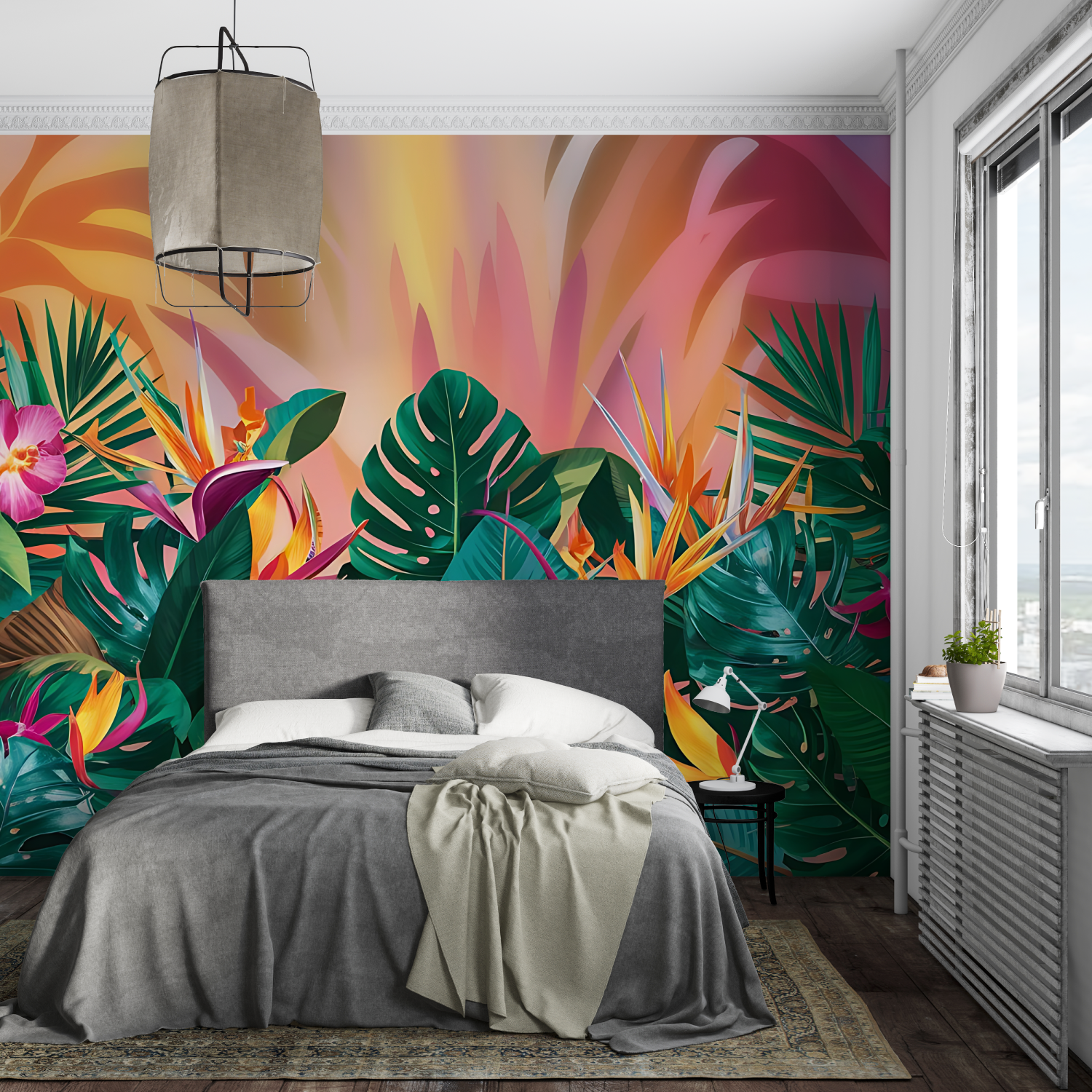 Papier Peint Panoramique Tropical Multicolore - pano mural