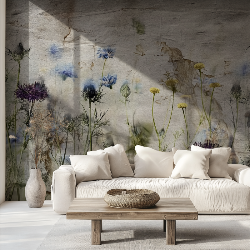 Vintage colorful flowers mural wallpaper canape tendance