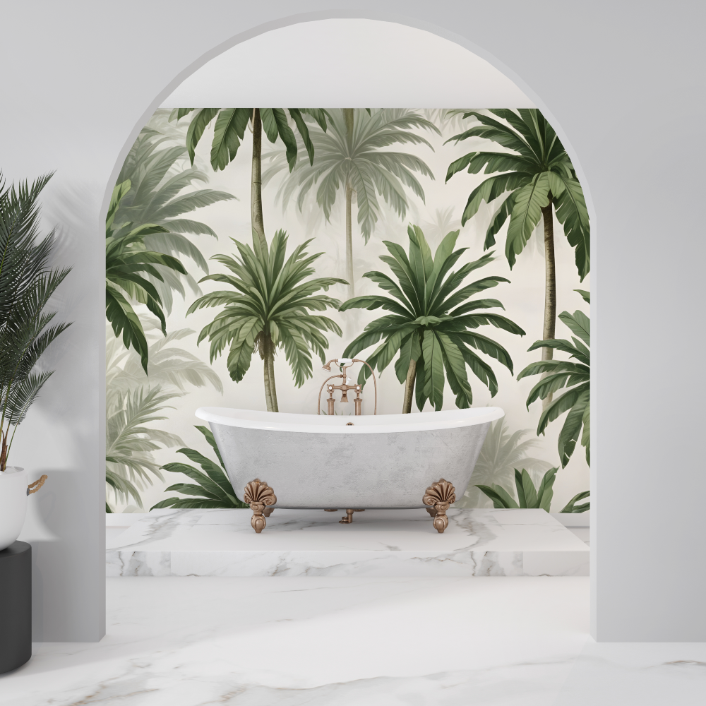 Papier peint tropical salle de bain sdb