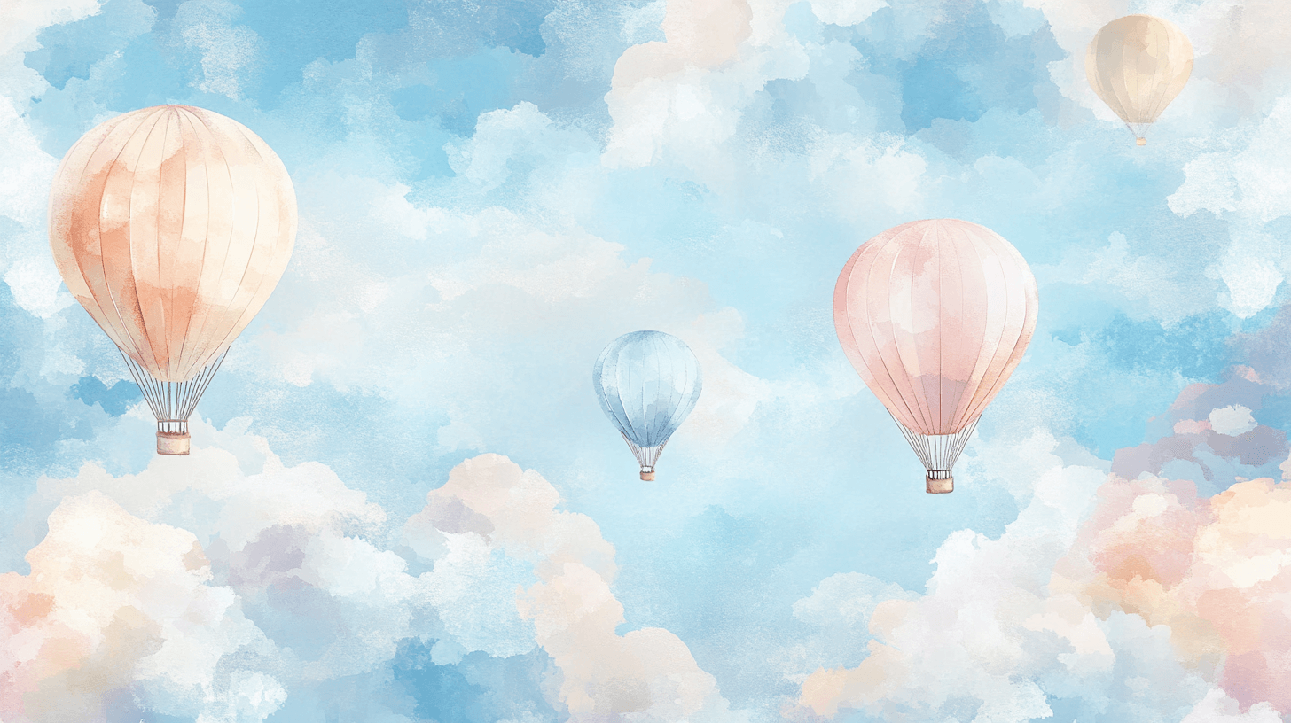 Papier Peint Montgolfière Et Nuages En Aquarelle