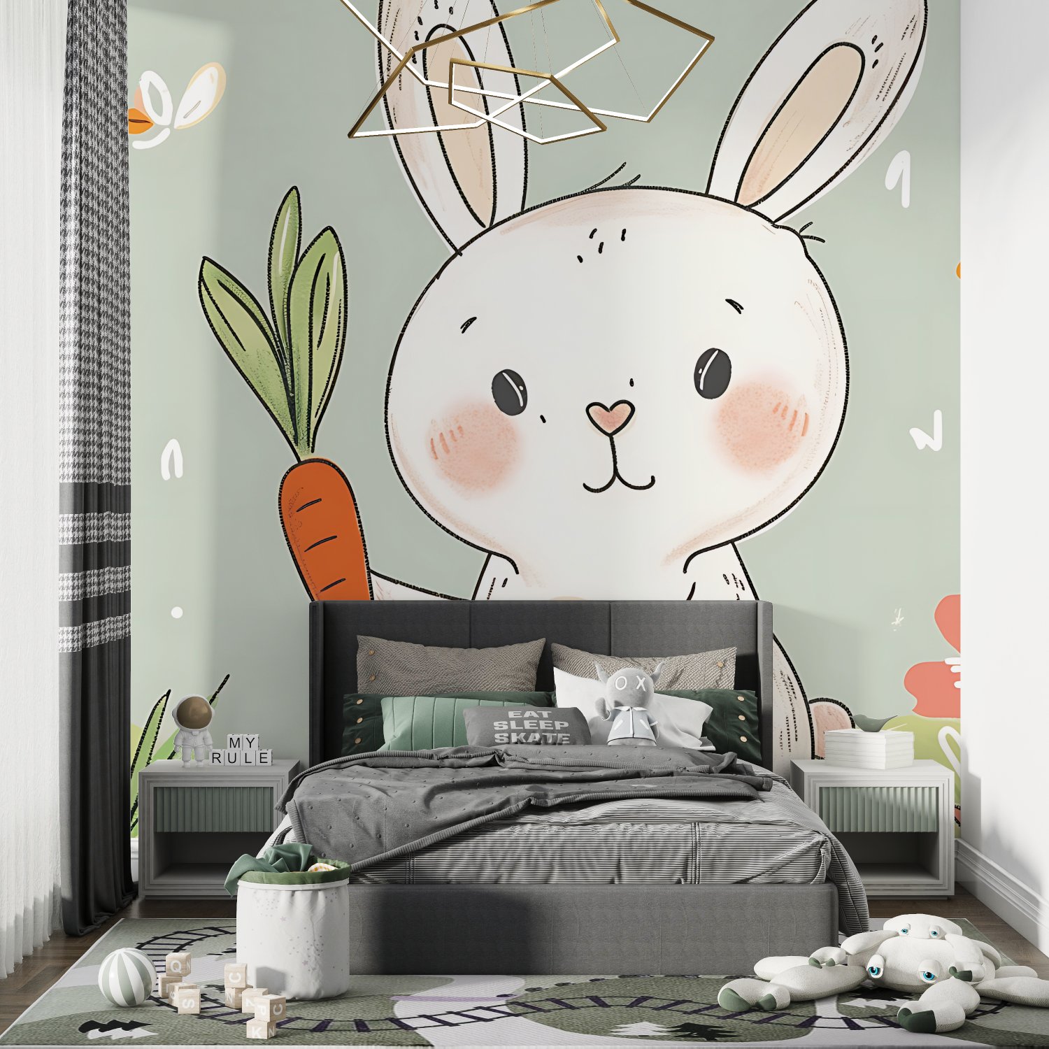 Papier Peint Enfant Lapin - tapisserie garçon