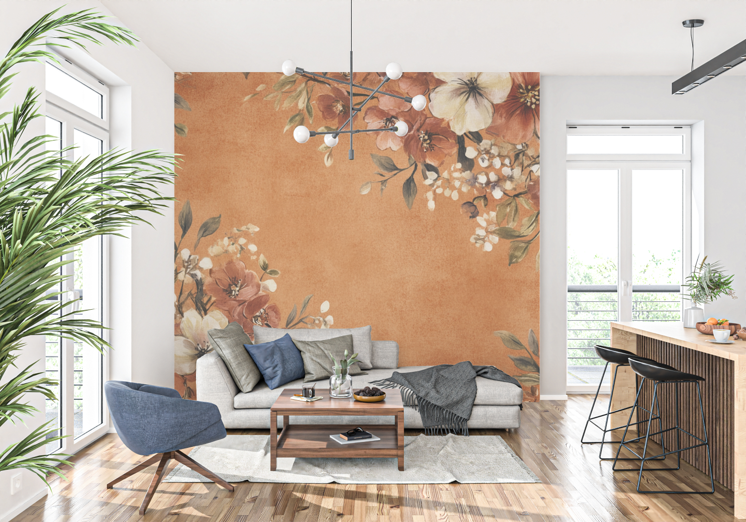 Papier peint terracotta style boheme vintage tapisserie