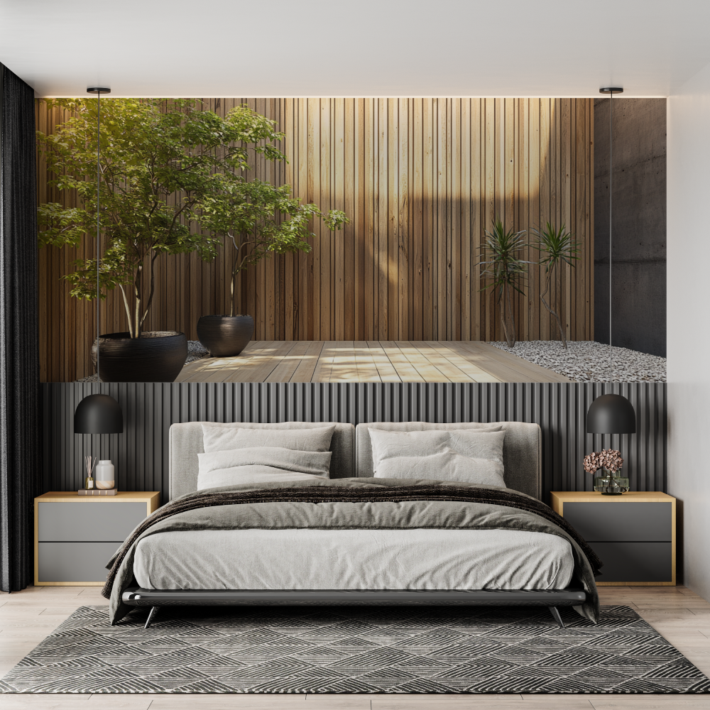 Papier peint bois trompe loeil chambre adulte tendance
