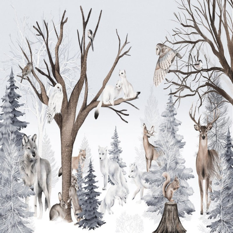 Carta da parati con animali <br/> Foresta in inverno