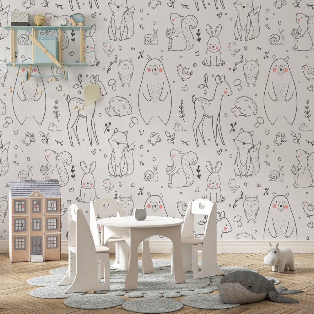 Animals Wallpaper <br/> White Background Black Pattern - Second Image