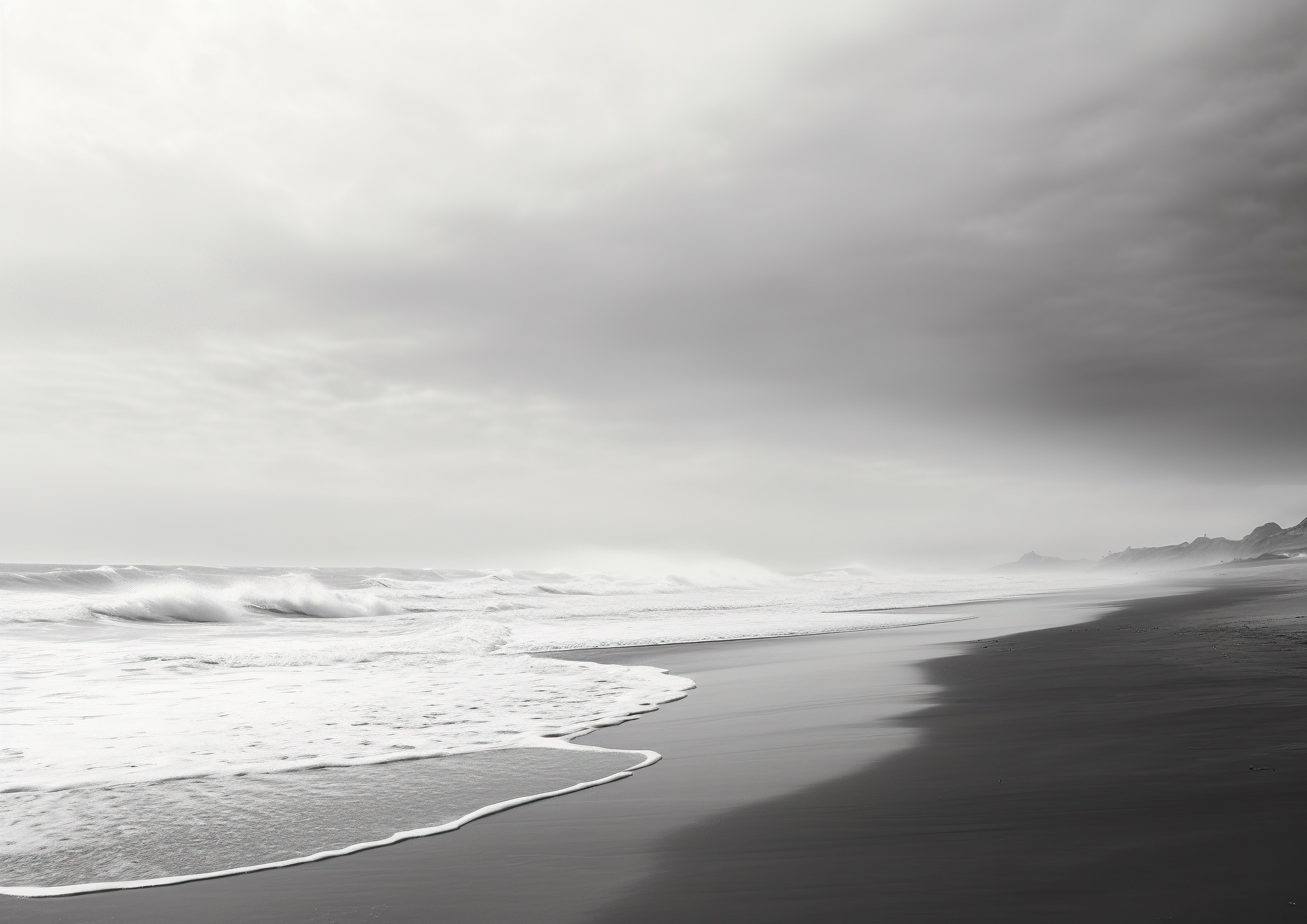 Panoramic Sea Wallpaper Black And White