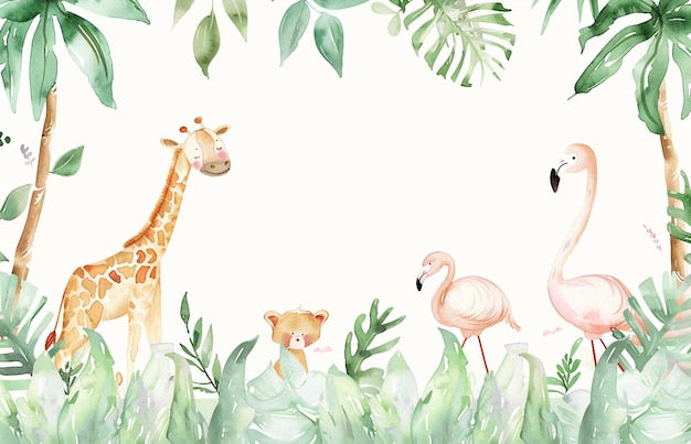 Carta da parati per bambini con animali safari pastello