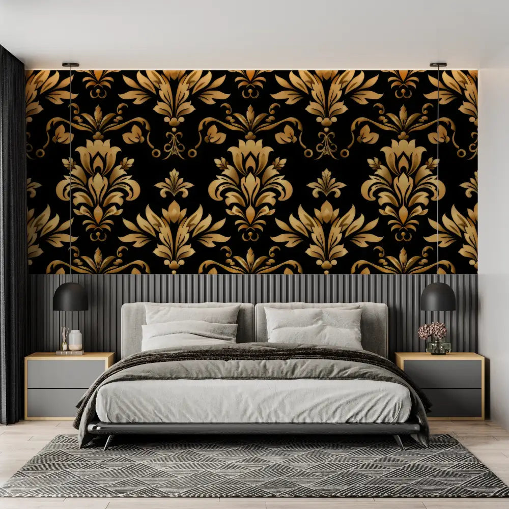 Black and Gold Baroque Wallpaper - Second Image