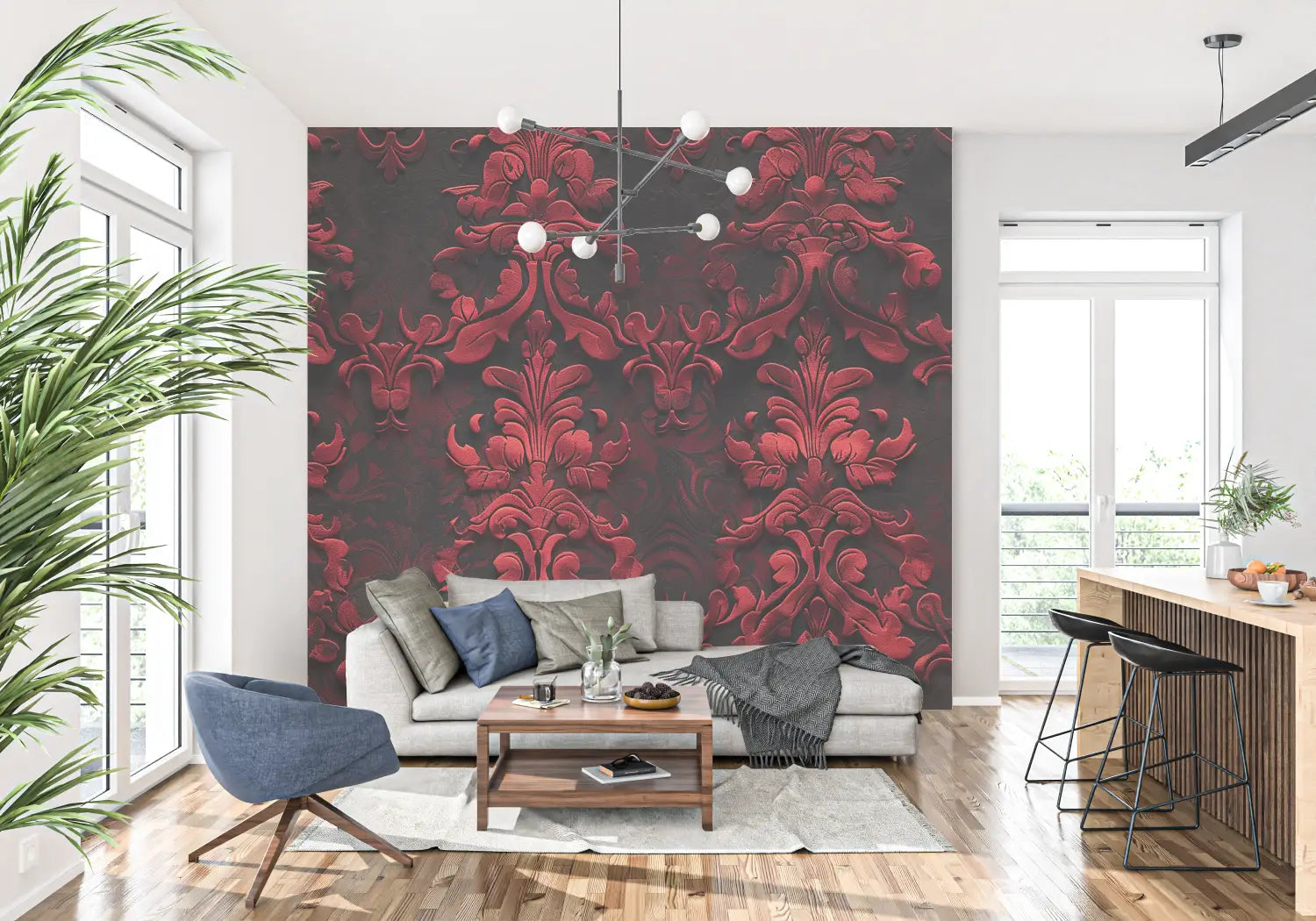 Baroque Red Black 3d Wallpaper - Second Image