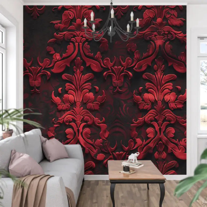 Papier Peint Baroque Rouge Noir 3D - tapisserie