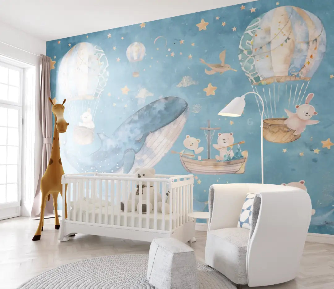 Papier Peint Bébé Baleine Astronaute - chambre de bebe