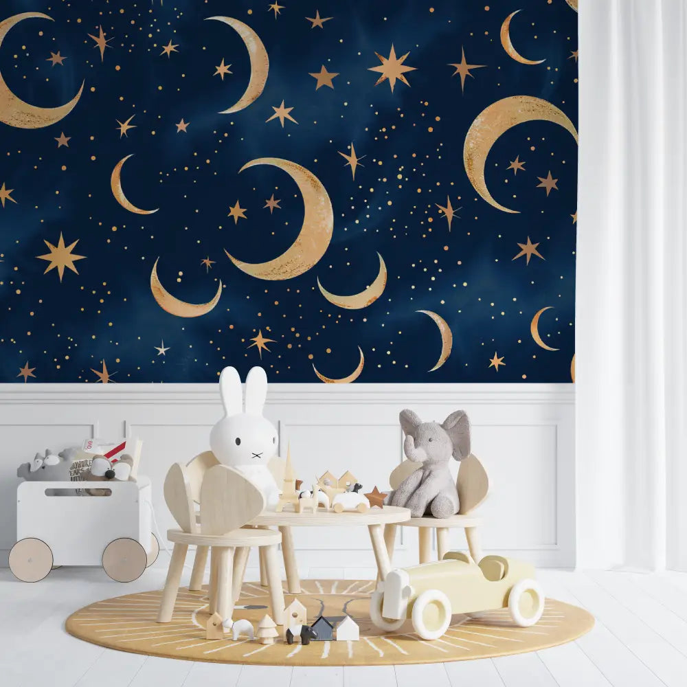 Papier peint bébé design lune et nuit - chambre bébé