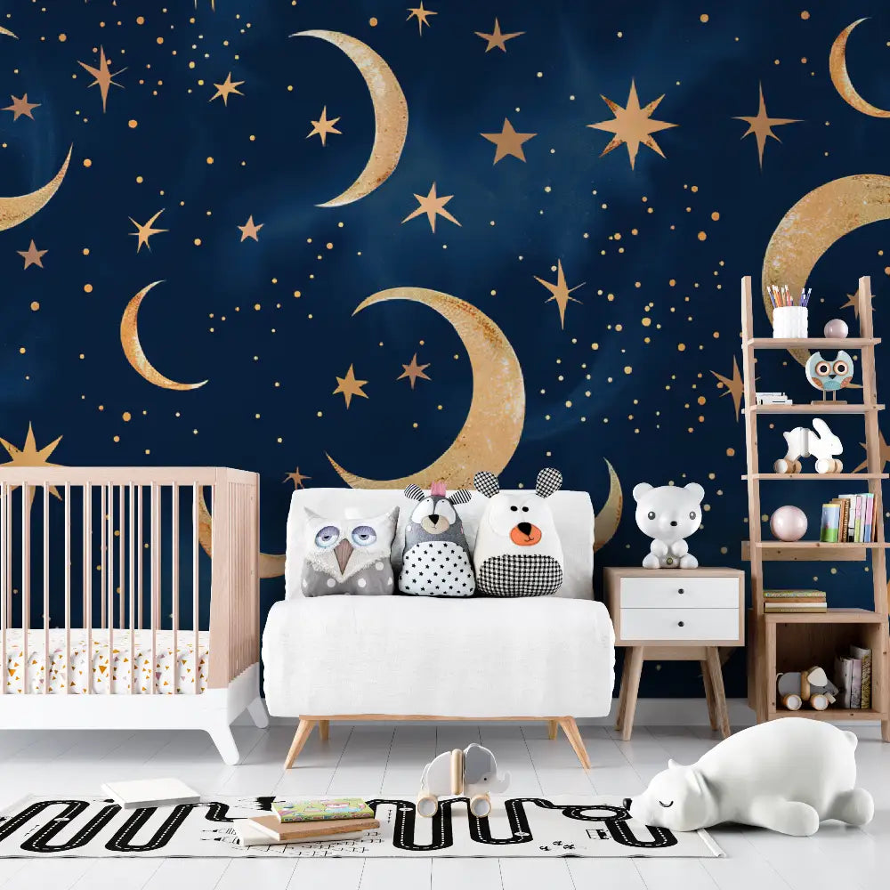 Papier peint bébé design lune et nuit - bebe tipi