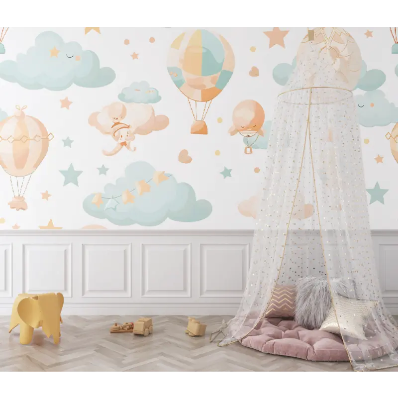 Papier peint bébé Montgolfières et nuages - chambre bébé