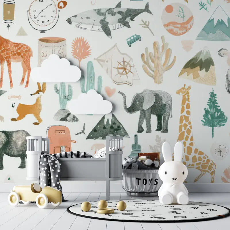 Papier peint bébé motifs safari - chambre de bebe