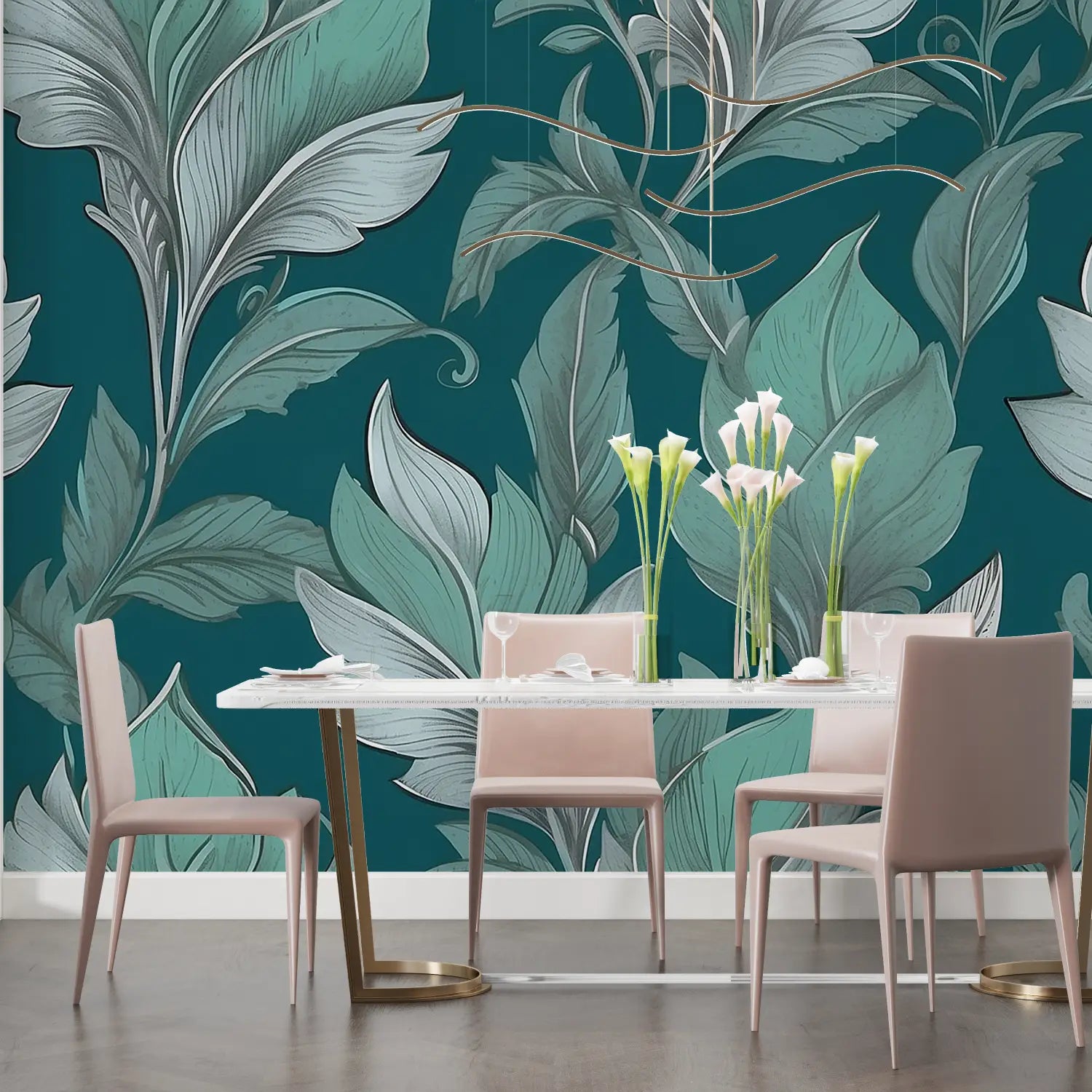 Teal Vintage Pattern Wallpaper - Second Image