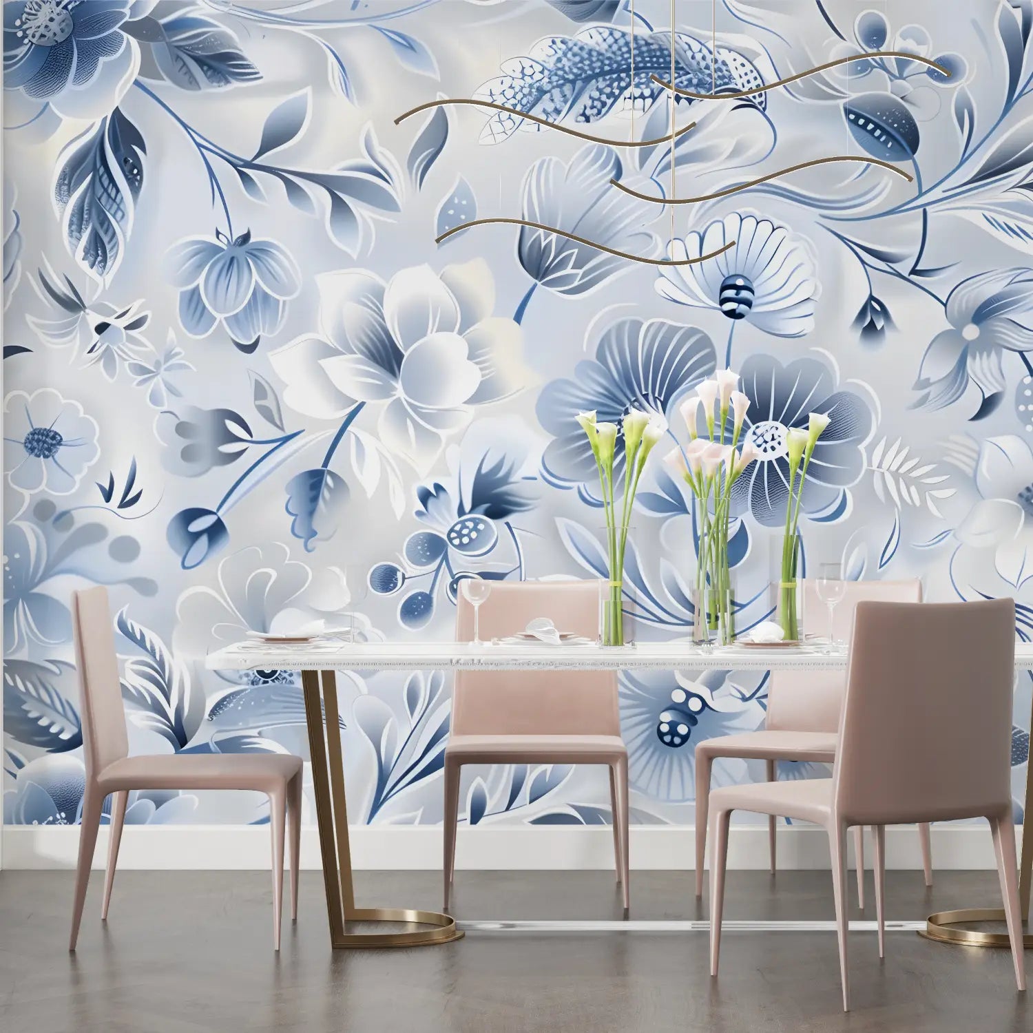 Papier Peint Bleu Fleur Pastel - tendance 2024