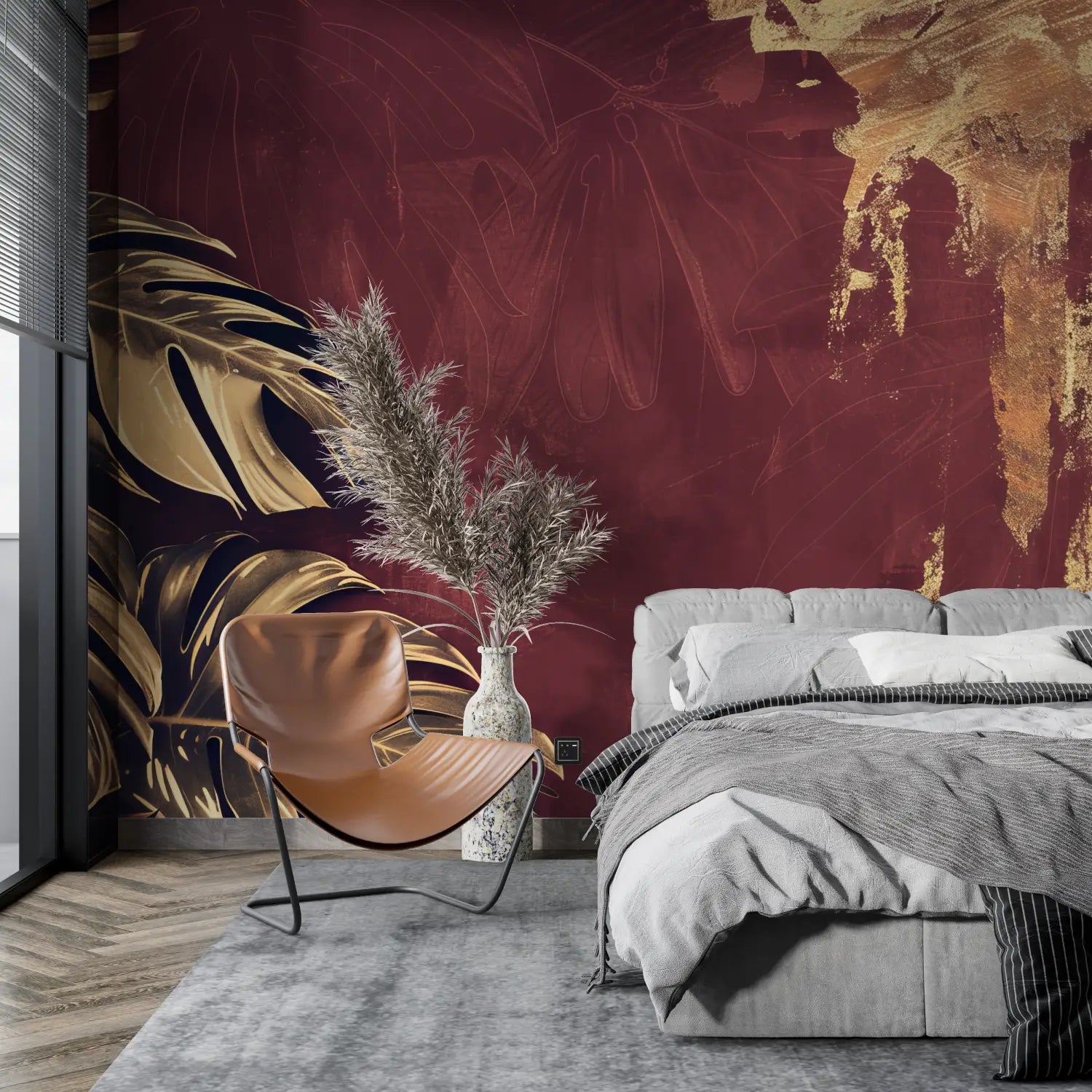 Burgundy Gold Leaf Wallpaper - Second Image