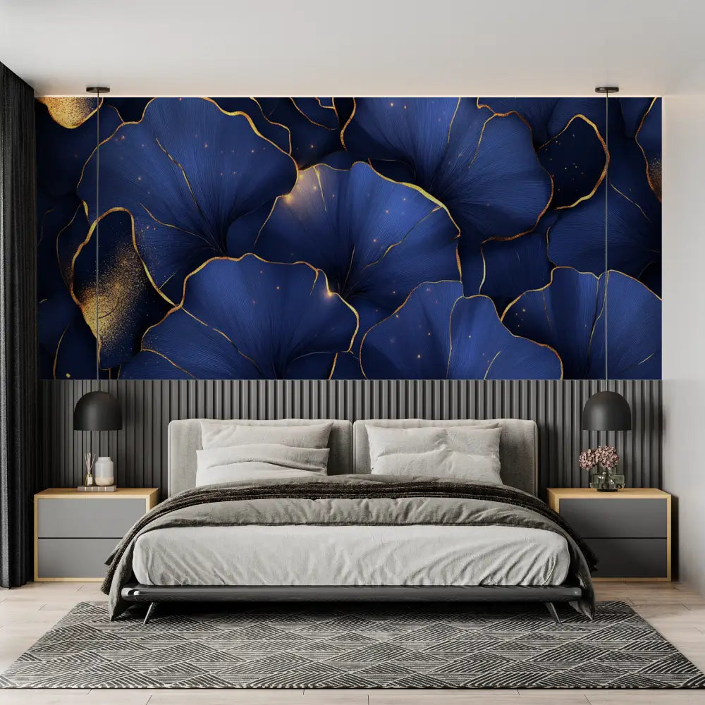 Dark Blue and Gold Bedroom Wallpaper - Second Image