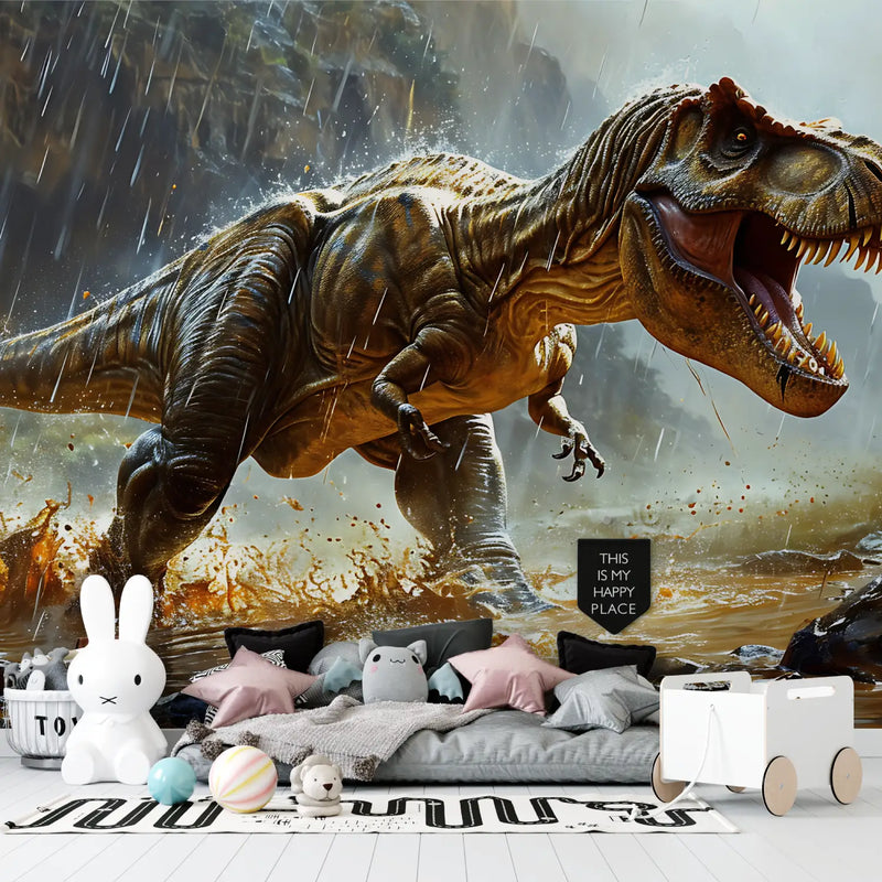 Papier Peint Dinosaure T Rex Affamé - panoramique garçon