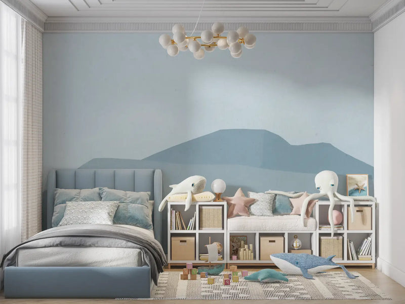 Papier Peint Enfant Bleu Design - chambre petit