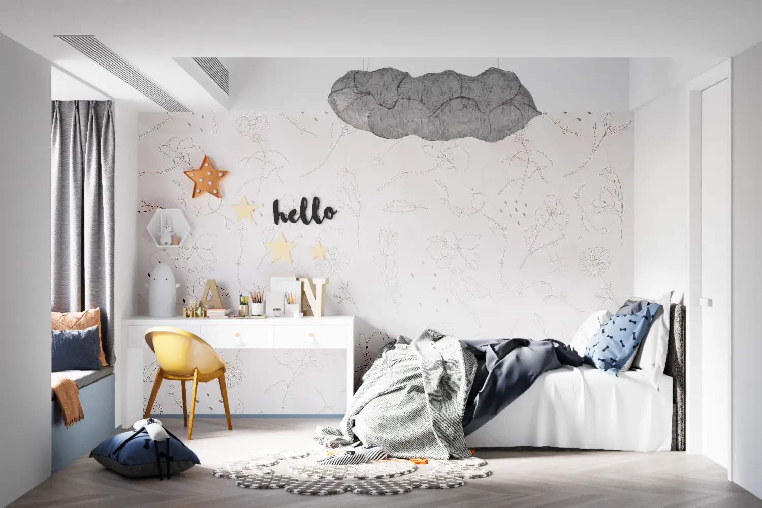 Papier Peint Enfant Fleur Design - tapisseries murale