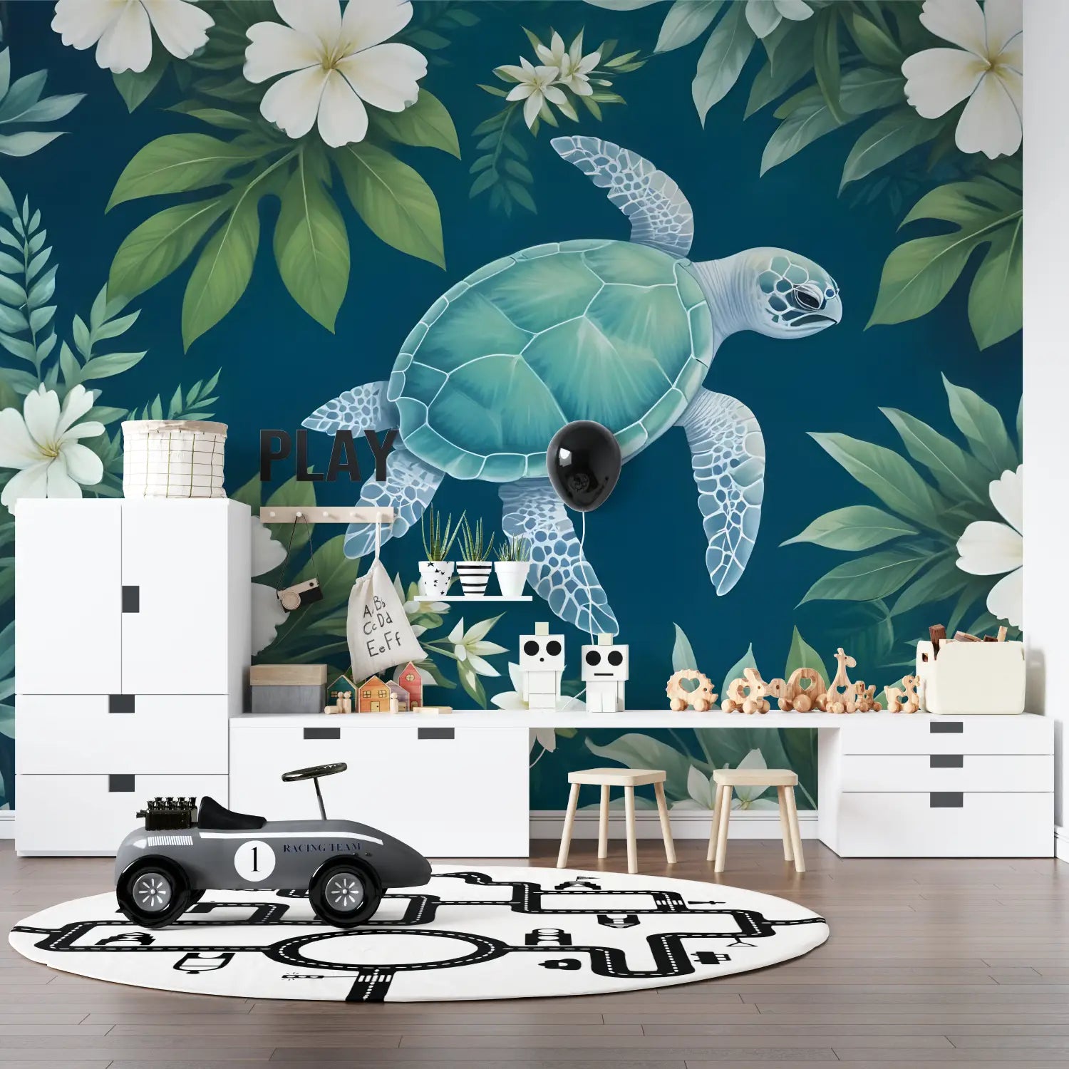 Papier Peint Enfant Tortue Tropicale - tapisseries murale