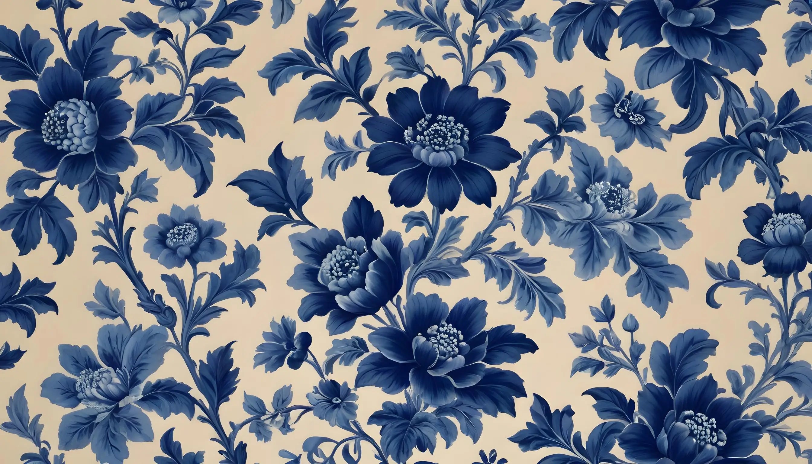 Carta da parati fiore blu navy e bianco