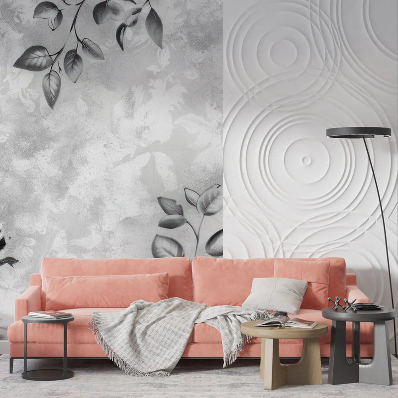 Papier Peint Fleuri Gris Et Blanc - design