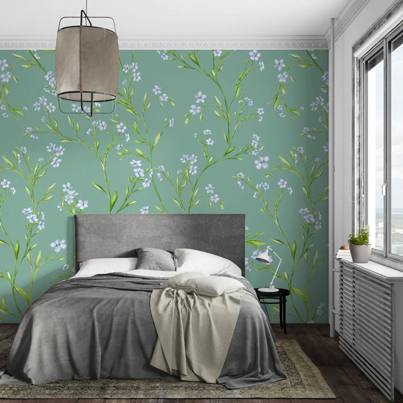 Papier Peint Fleuri Vert D Eau - mural