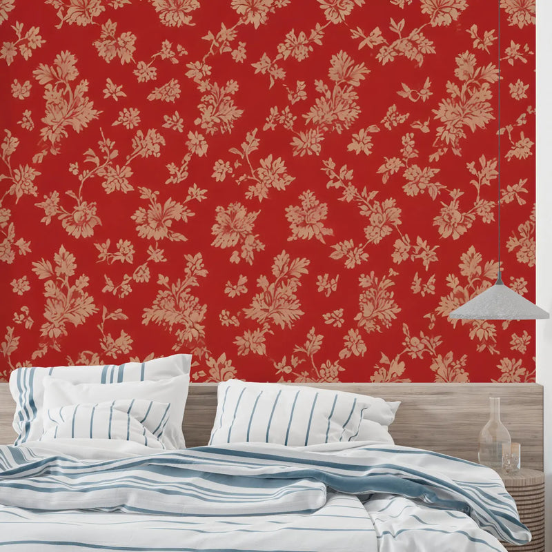 Papier Peint Fleurs Vintage Rouge - merlin leroy