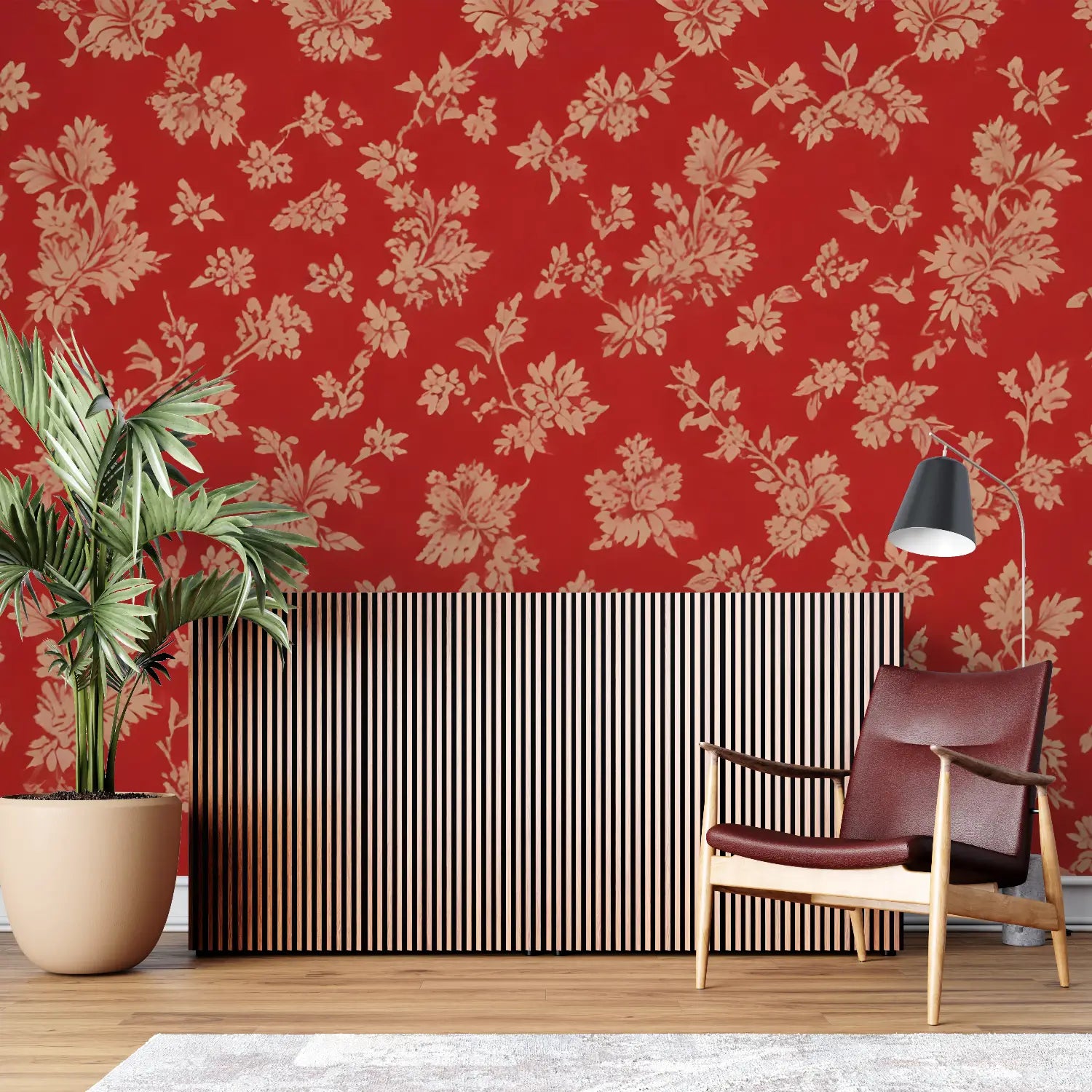 Papier Peint Fleurs Vintage Rouge - mural