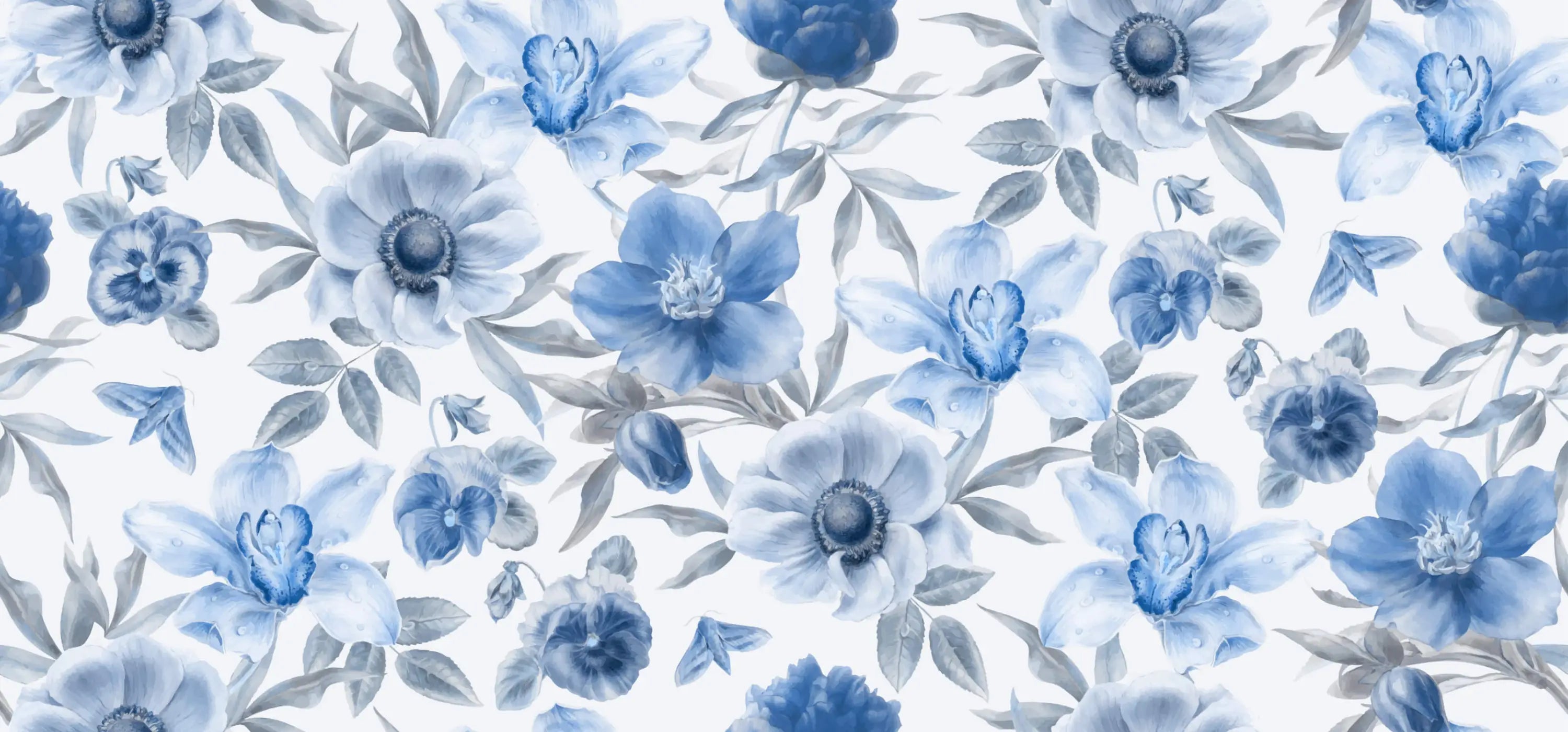 Papier Peint Floral Bleu