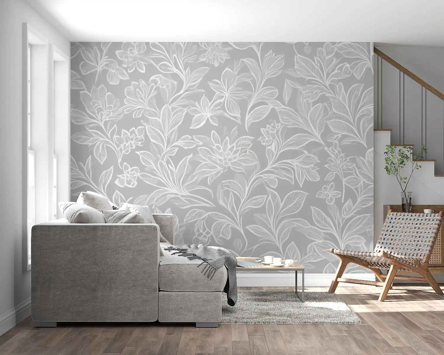 Papier Peint Floral Gris - salon