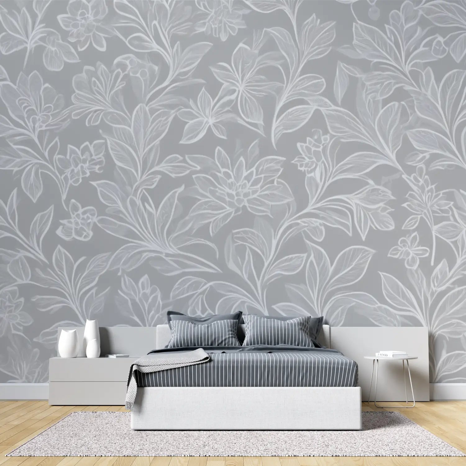 Papier Peint Floral Gris - tete de lit