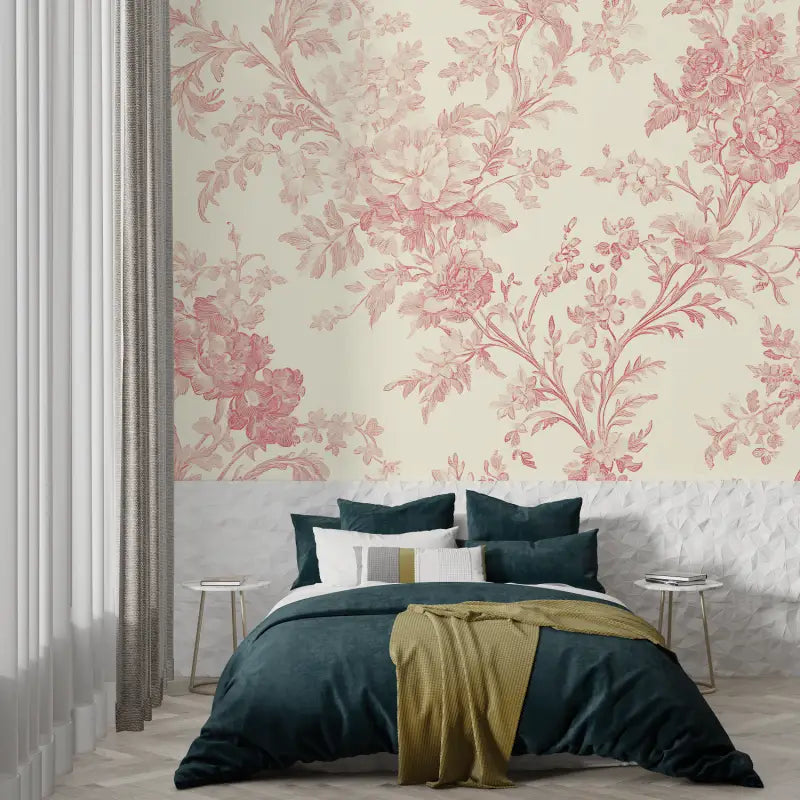 Pink Toile De Jouy Imitation Wallpaper - Second Image