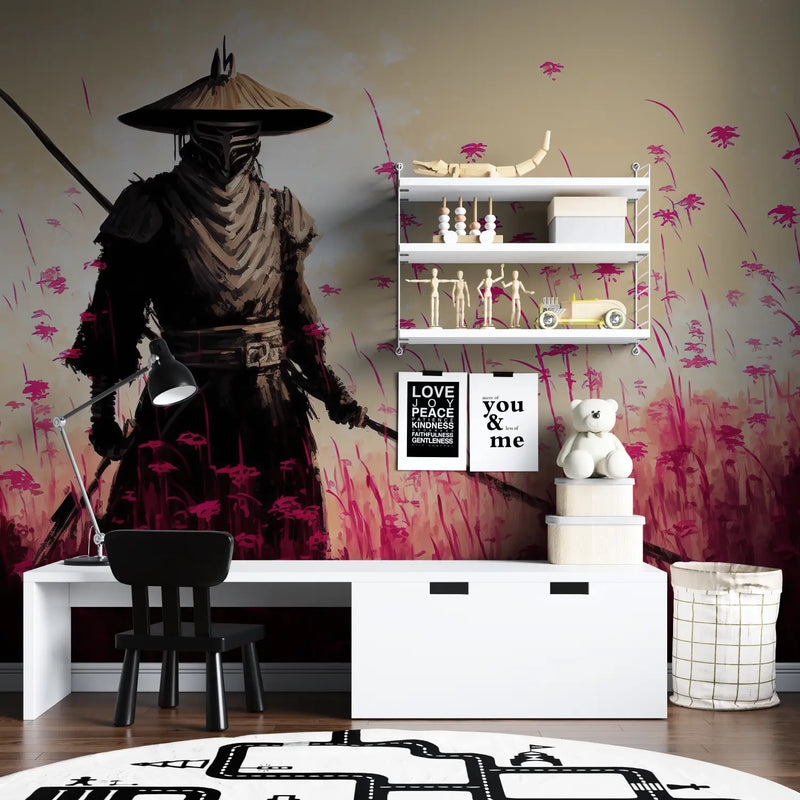 Papier Peint Japonais Guerrier Rouge - chambre spiderman