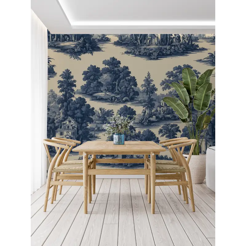 Jouy Blue Pattern Wallpaper - Second Image