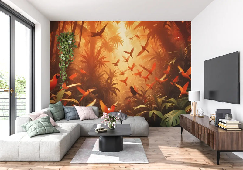 Papier Peint Jungle Orange - tendance mur