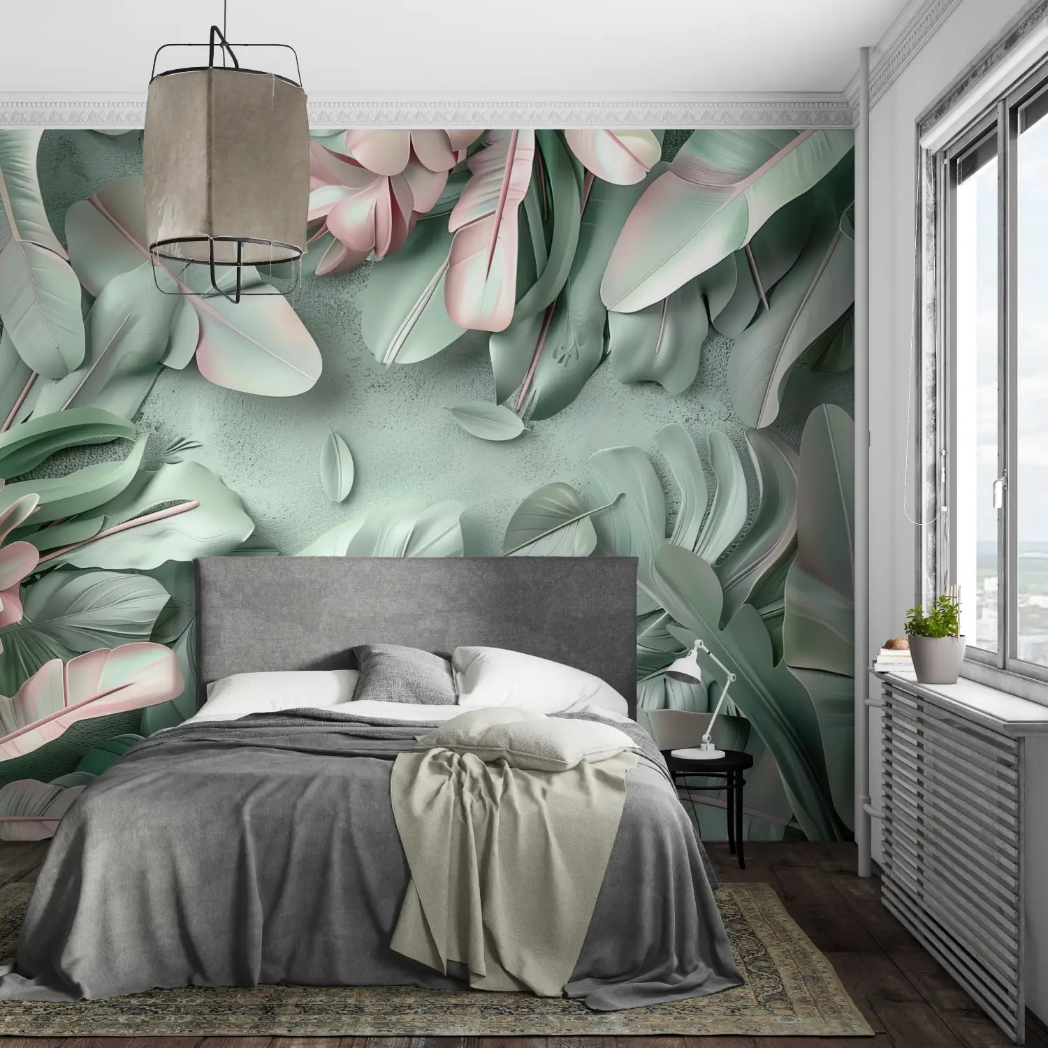 Papier Peint Jungle Vert Et Rose Design - merlin leroy