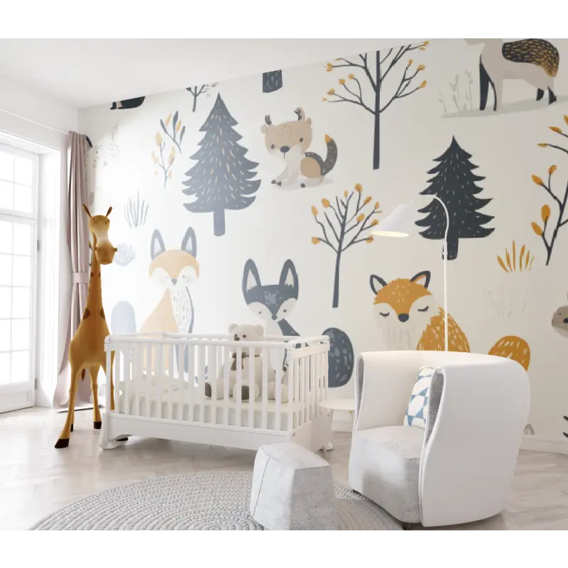 Papier peint les Animaux de la forêt - chambre de bebe