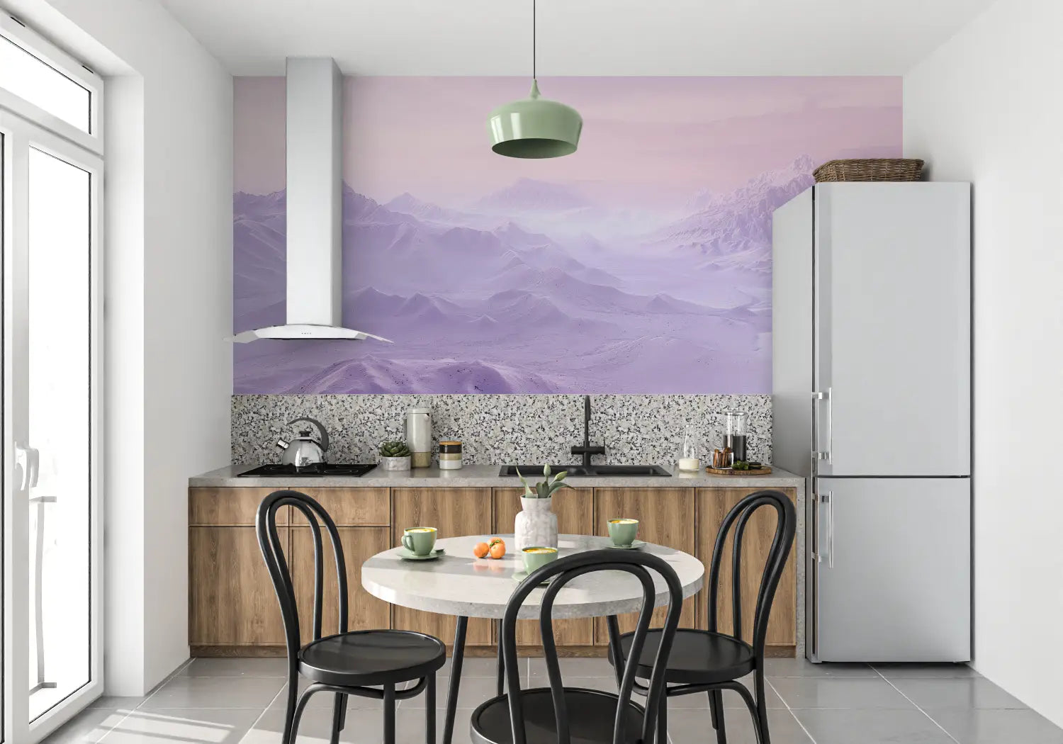 Papier Peint Montagne Rose Violet - tendance mur