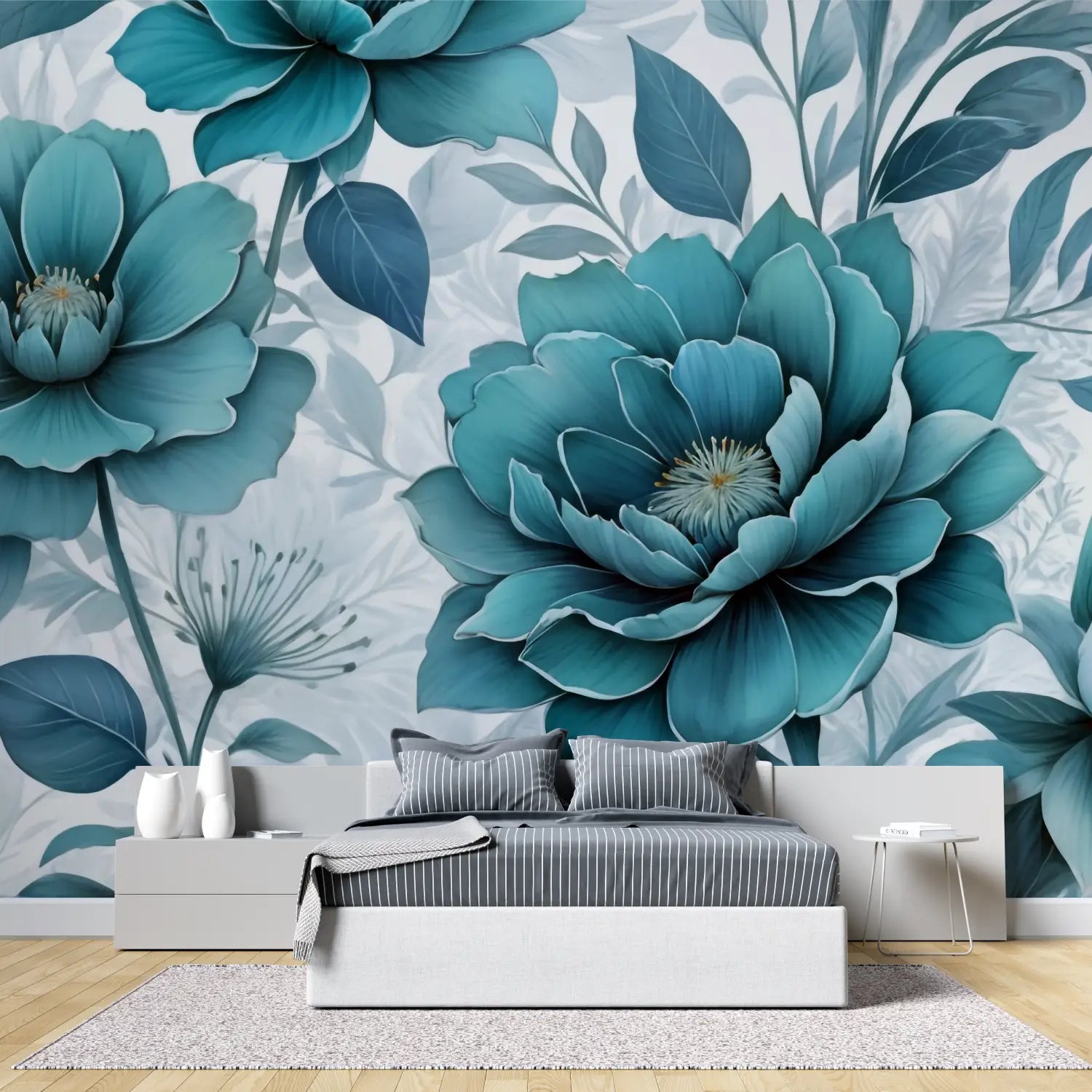 Duck Blue Floral Pattern Wallpaper - Second Image