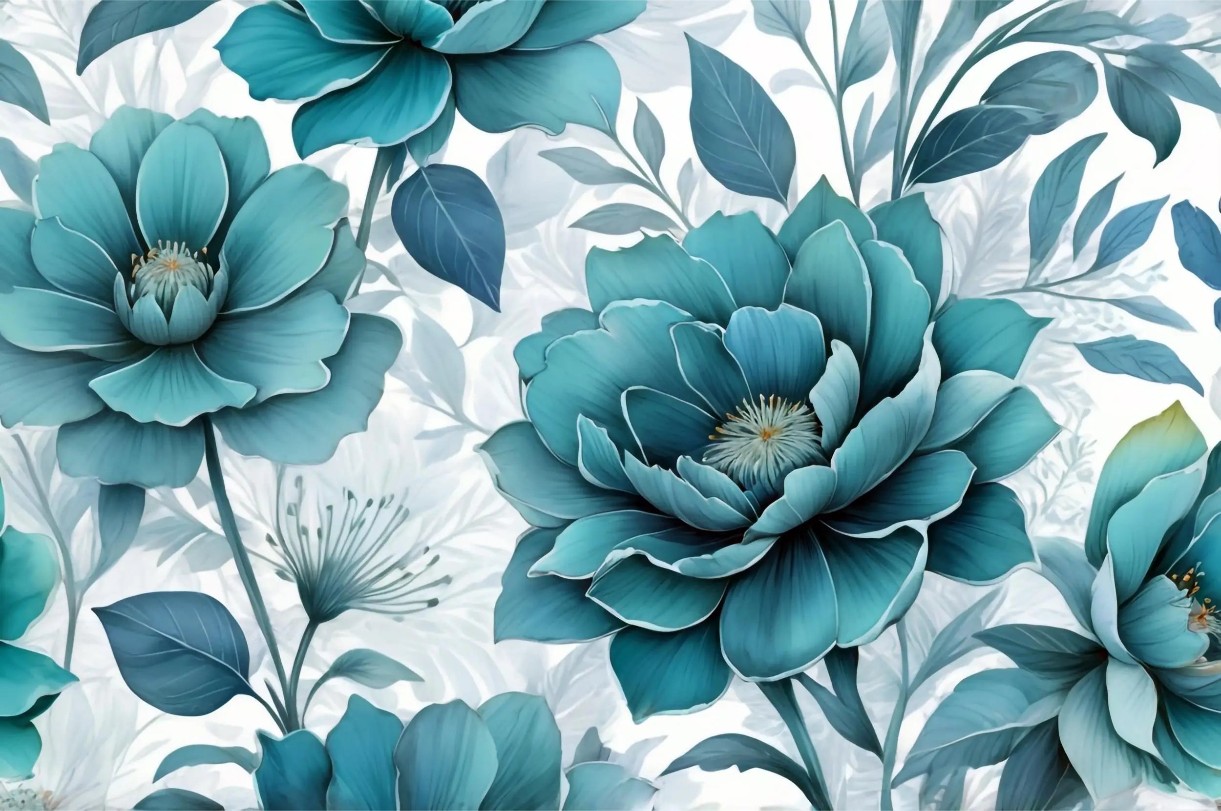 Duck blue flowery wallpaper